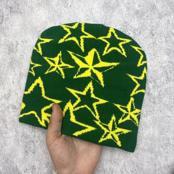 y2k grunge gothic punk green and yellow star beanie - Picture 3 of 7